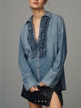 Citizens of Humanity Ruffle Tuxedo
Denim Buttondown Shirt - Size Medium